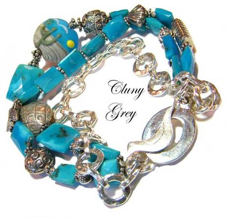 sterling silver turquoise bracelet with lampwork