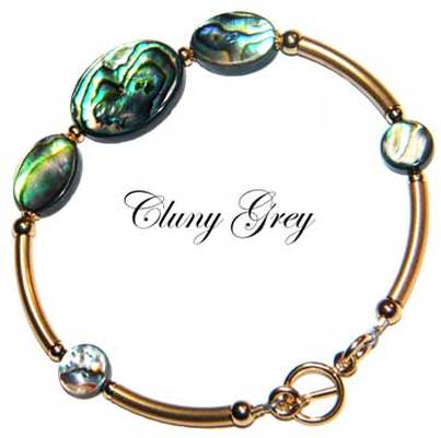 abalone bracelet with gold toggle clasp and bangles
