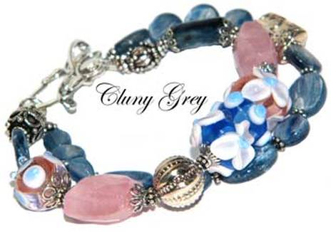 kyanite bracelet with lampwork