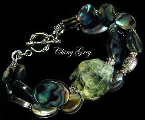 abalone bracelet with sterling silver and prehnite