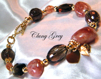 smoky quartz bracelet with sunstone and gold