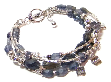 iolite bracelet with sterling silver charms