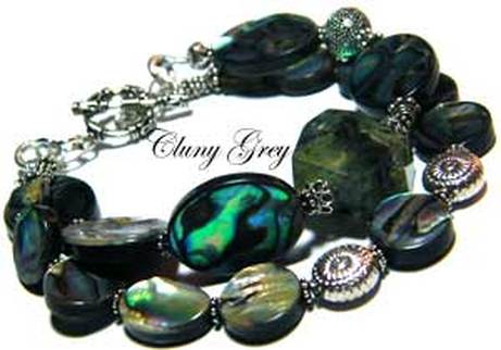abalone bracelet with prehnite and sterling silver