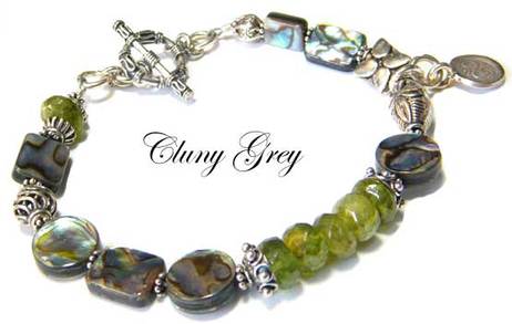 abalone bracelet with peridot and sterling silver