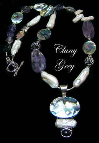 abalone pendant necklace with amethyst and pearls