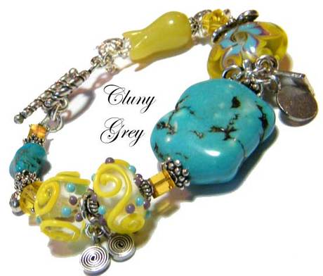 sterling silver turquoise bracelet with lampwork 
