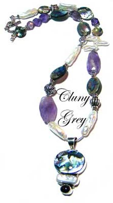 abalone necklace with amethysts and pearls is abalone jewelry
