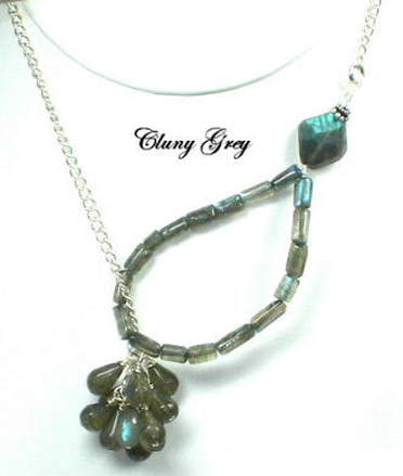 Labradorite necklace with a cluster of labradorite briolettes. 