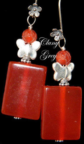 Rectangular carnelian earrings with sterling silver.