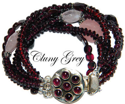 genuine garnet bracelet with sterling silver and rose quartz